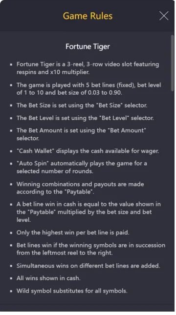 Fortune Tiger Game Rules